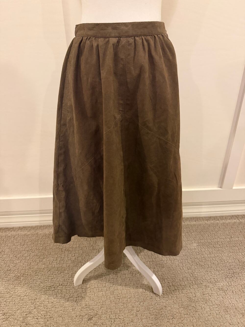 Vintage Raymond Robert Two Brown Suede Leather Midi Skirt Size 10